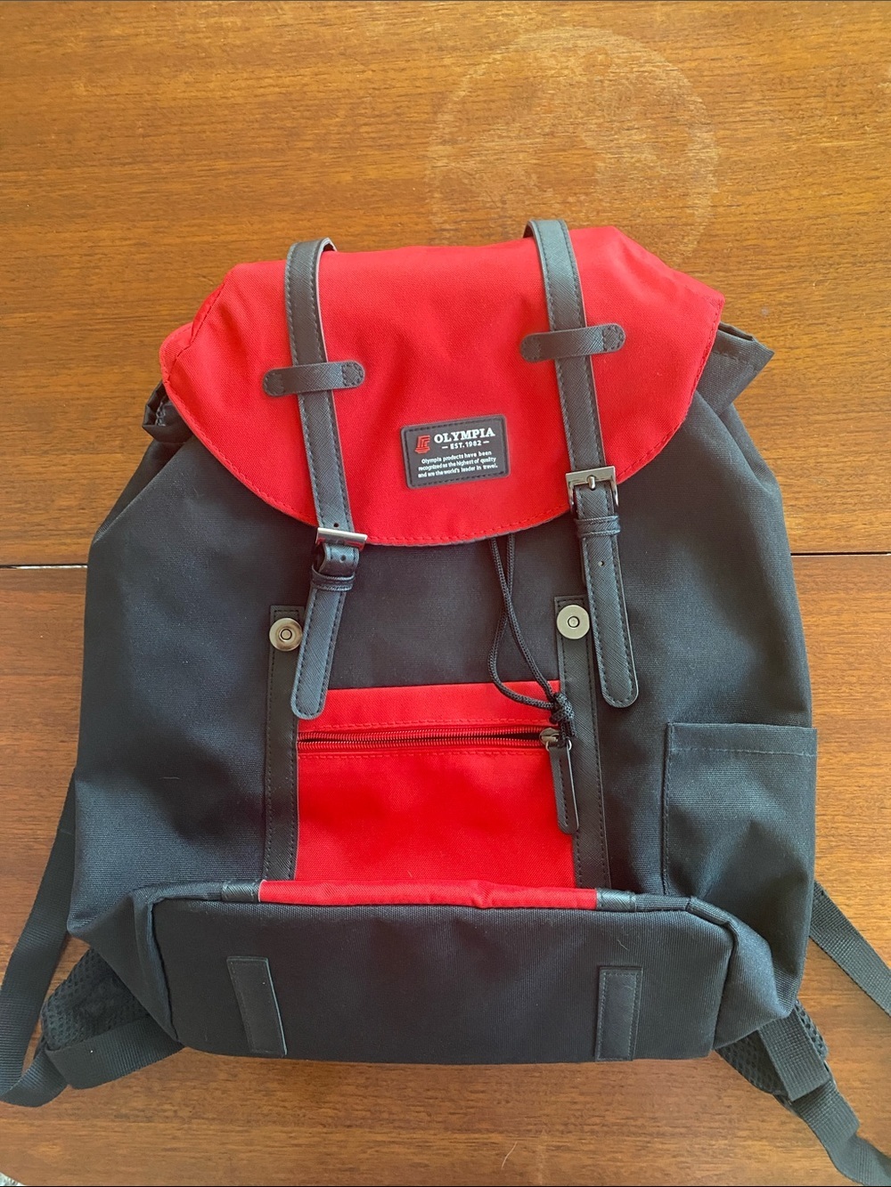 Olympia Activewear Red and Black Canvas Backpack with Front Pocket